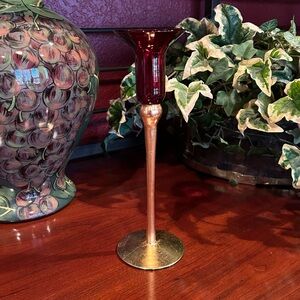 Elegant Red and Gold Glass Taper Candle Holder